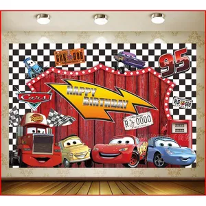 ST2 Ô Tô Lightning McQueen Chủ Đề Sinh Nhật Trang Trí Tiệc Phông Nền Biểu Ngữ Chụp Ảnh Nền Vải 125x80cm