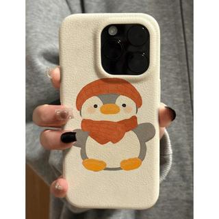 Red Scarf Penguin cho iPhone 17promax trường hợp iPhone 14/13/12 giả da kết cấu