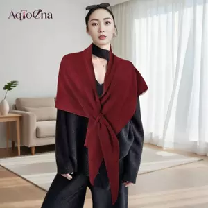 AqToCna Mùa Đông Nữ Khăn Choàng Quấn Cardigan Cape Len Pha Trộn Tam Giác Khăn Choàng Thiêned Với Dệt Kim Vai Ấm Áp AqToCna