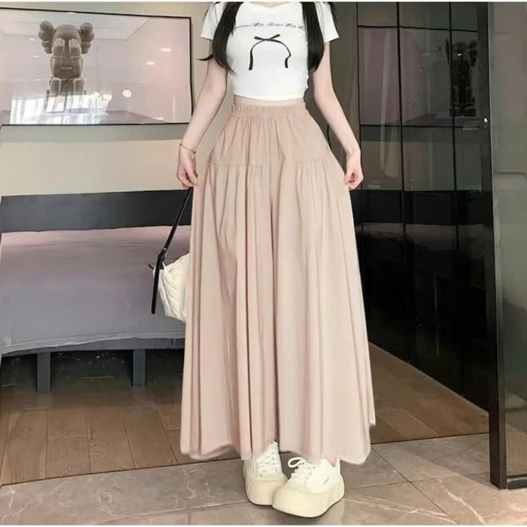 Quần Giả Váy Dài Ống Rộng Nhún 2 Tầng Cạp Chun – Che Bụng, Tôn Dáng, Big Size Mặc Mát (QD01)