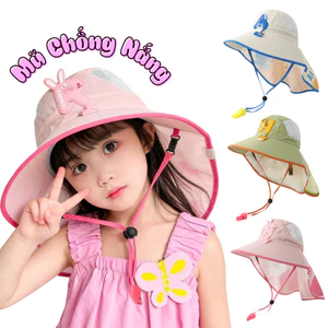 Mũ Chống Nắng Trẻ Em HomeMate Vành Rộng Kèm Khăn Che Cổ, Nón Chống Tia UV Cho Bé Đi Biển Có Dây Đeo & Còi An Toàn