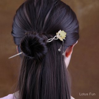 Bộ trang sức kẹp tóc hoa sen mạ vàng Hetian Jade S925 Sterling Silver