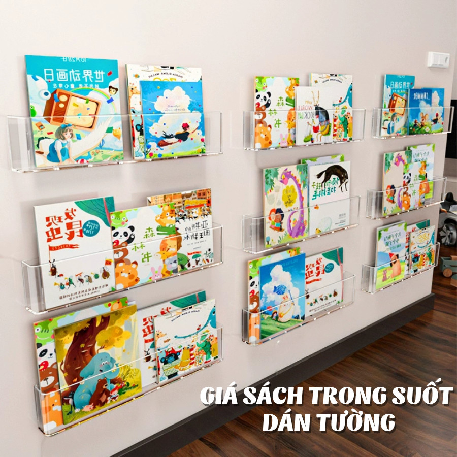 Kệ Để Sách Trong Suốt HomeMate Dán Tường Acrylic, Giá Đựng Truyện Cho Bé Không Cần Khoan