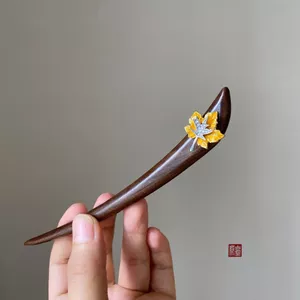 WHX-Hairpin {Fengqing Roll} Kẹp tóc gỗ đàn hương lá phong Kẹp tóc ngắn Trung Quốc mới Kẹp tóc ngắn cao cấp Hanfu Mũ đội đầu đi lại hàng ngày Kẹp tóc
