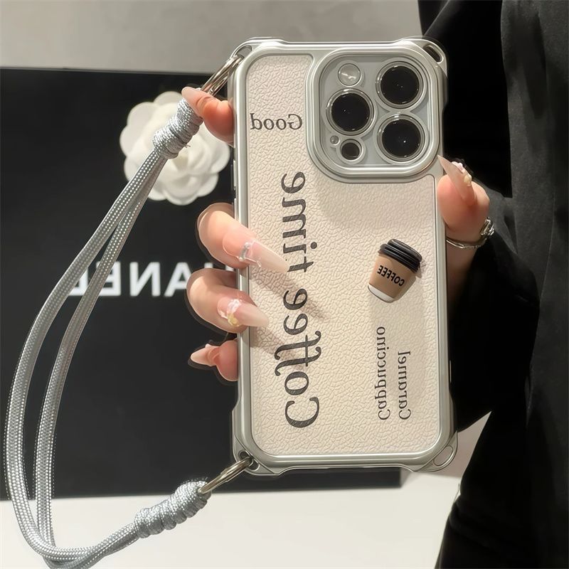Cà phê ba chiều phong cách Mỹ kiểu Anh Thích hợp cho vỏ iPhone 16promax 15 / 14 Vỏ dây buộc bốn dây 13PRO Bộ 5.8