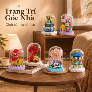 Mô hình khối xây dựng 3D – Hoa bất tử – Có giá đỡ đèn & vỏ che bụi – Lắp ráp hoa để bàn, quà sinh nhật tặng bạn gái