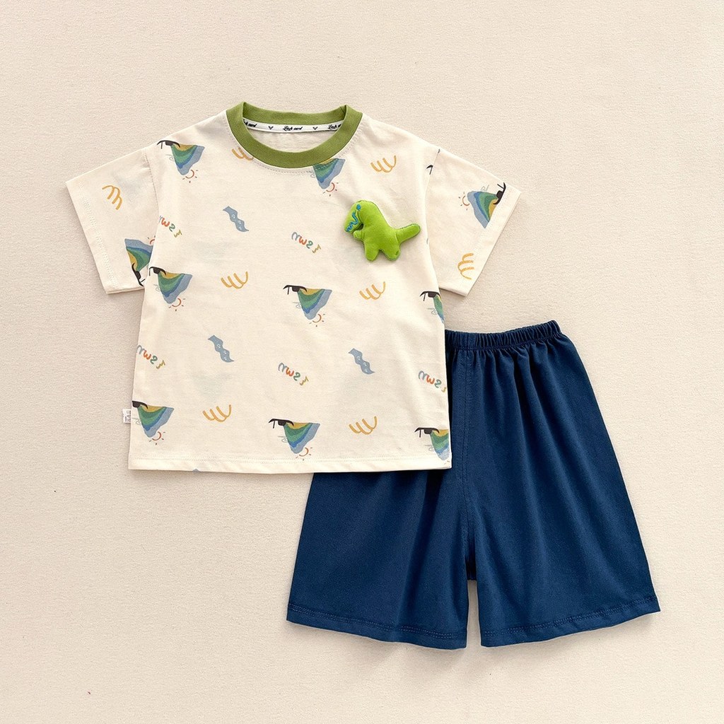 Bộ Bé Trai Đồ Bộ Bé Trai Áo Thun Quần Short Cotton Mềm Mát Họa Tiết Khủng Long Breeze Nuggap