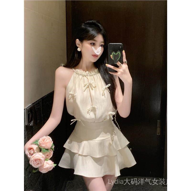 Váy bánh hai mảnh phong cách phương tây cao cấp cho nữ, phù hợp với áo vest và nơ dây - size lớn