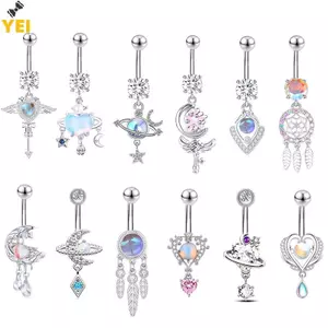 Nhẫn rốn xuyên barbell thép không gỉ sáng bóng hình trái tim - Phụ kiện body piercing thời trang dành cho nữ
