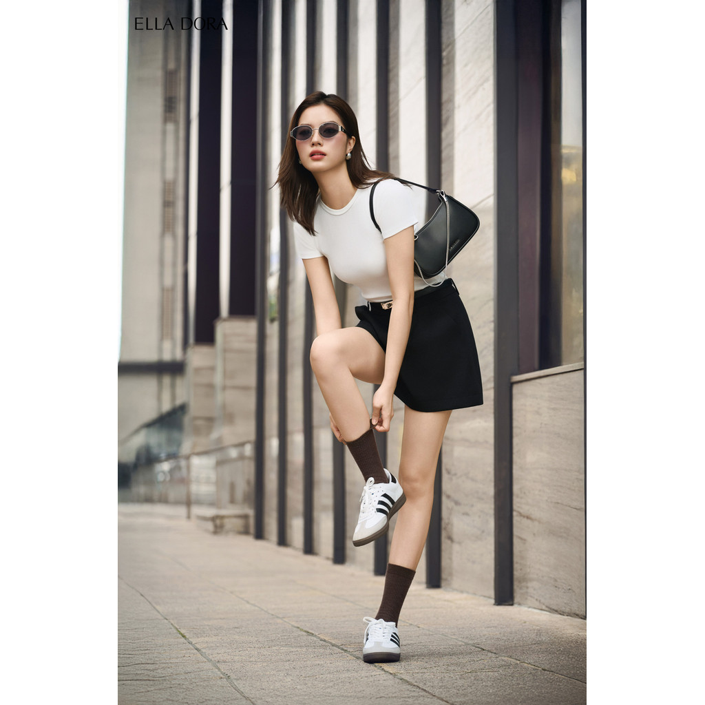 Quần short nữ ELLA DORA cạp cao dáng phồng form chuẩn thiết kế thanh lịch 2 màu ĐEN/TRẮNG [QS02]