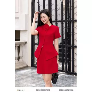 Chân váy vân đỏ chéo ốp nắp túi thiết kế Elise ES2501089BKWORD
