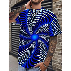 Áo thun nam họa tiết công nghệ Blue Vortex Thiết kế thoáng khí tay ngắn mùa hè Áo thường ngày