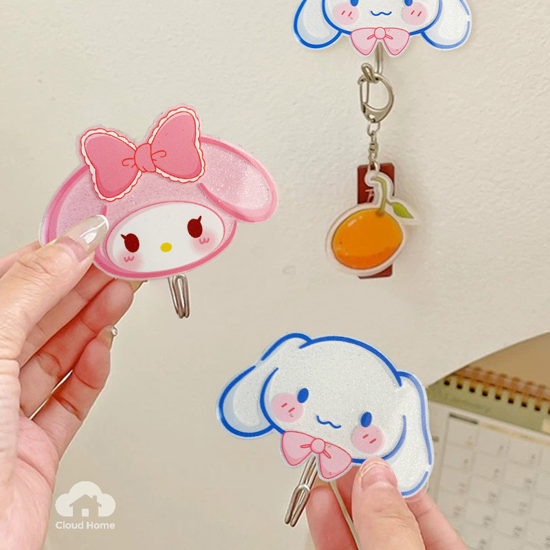 Móc treo Kuromi không cần khoan, móc treo phòng tắm Sanrio, móc treo acrylic liền mạch dễ thương.