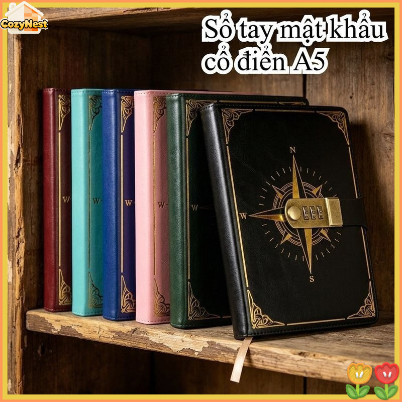 sổ tay mật khẩu A5 khóa mã kim loại da PU bền chặt giấy 80g viết trơn quà sinh nhật dành cho trẻ