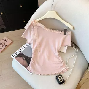 <![CDATA[Áo thun ngắn tay nữ ren ngọt ngào phong cách Hàn Quốc, thắt dây lưng - Mùa hè]]>