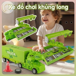 Bộ Đường Đua Đồ Chơi Khủng Long Inertia Khởi Động Xe Biến Hình ABS Trẻ Em Chơi Xe Đường Đua