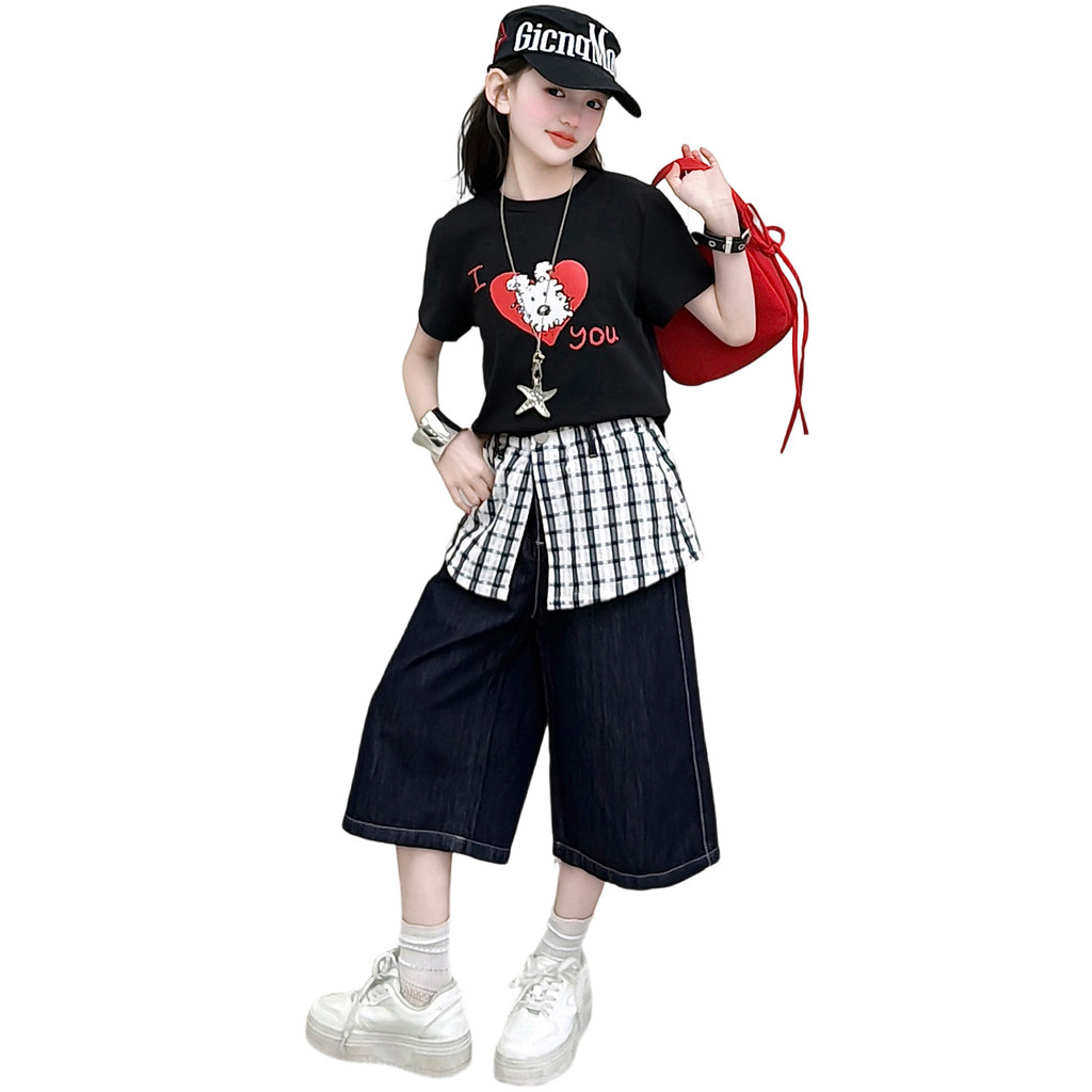 Áo thun ngắn tay in hình tình yêu cho bé gái Mùa hè phong cách mới cho trẻ em Sweet Top