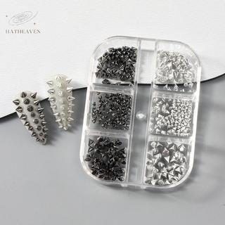 [hatheaven] 6 Lưới Y2K Punk Kim Loại Đinh Tán Móng Tay Quyến Rũ Nón Hỗn Hợp Bạc Kích Thước Móng Tay Nghệ Thuật Đinh Tán 3D Hợp Kim Phong Cách Spike Cho DIY Trang Trí Móng Tay Đẹp