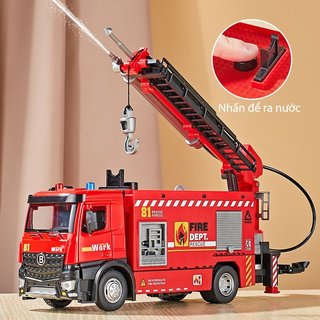Xe Cứu Hỏa Đồ Chơi Xịt Nước Ánh Sáng Âm Thanh Kéo Lại Hợp Kim Cứu Hộ Thang Trẻ Em Quà Tặng