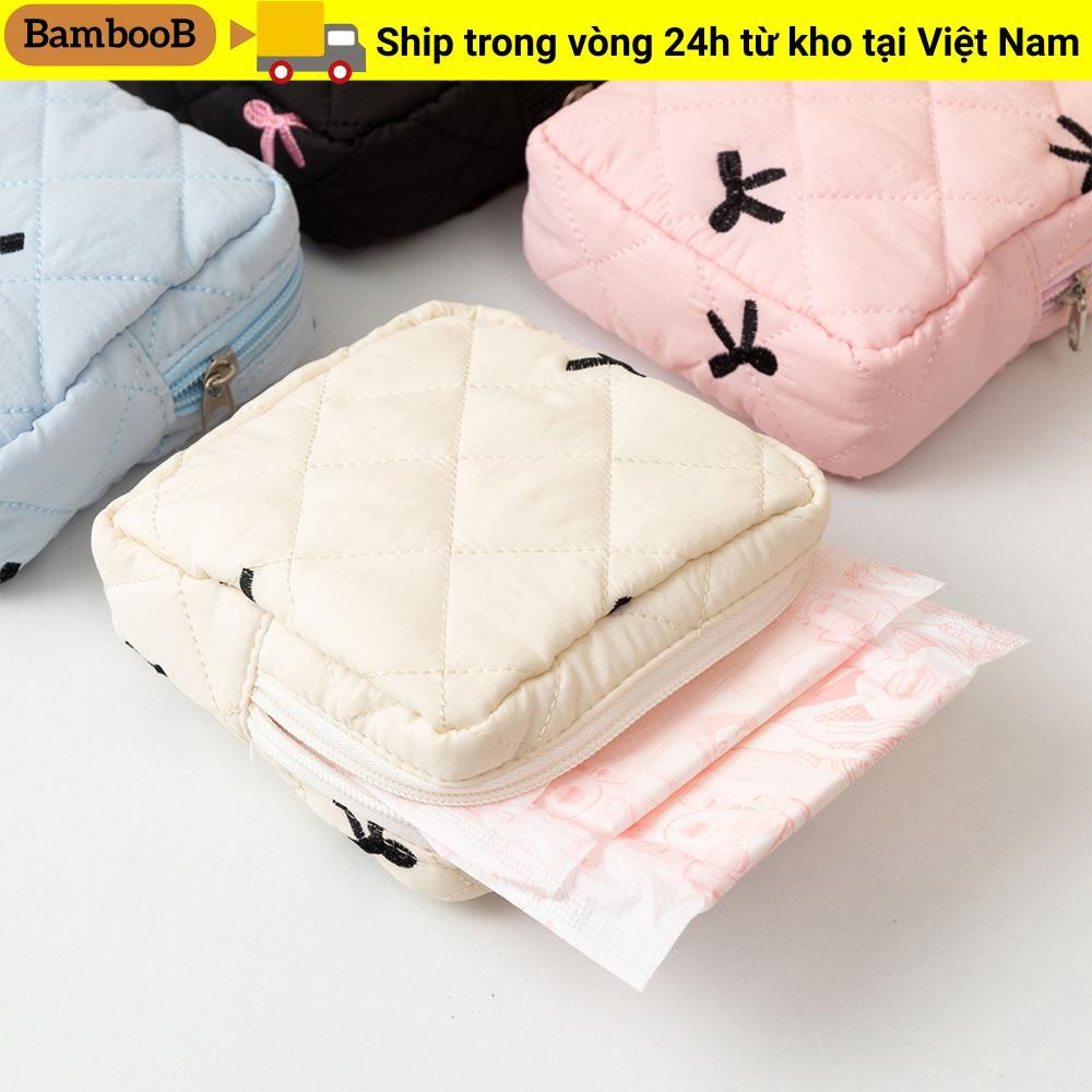 Túi đựng khăn ăn vệ sinh BAMBOOB, Túi đựng đồ trang điểm nhỏ có nơ, Túi ly hợp Mini Cotton Coquette dành cho nữ