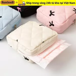 Túi đựng khăn ăn vệ sinh BAMBOOB, Túi đựng đồ trang điểm nhỏ có nơ, Túi ly hợp Mini Cotton Coquette dành cho nữ