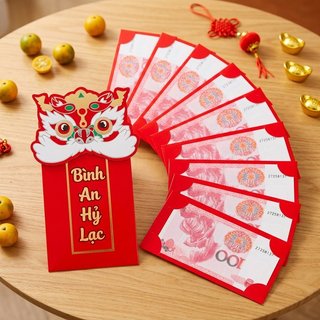 Quạt Đỏ Phong Bì Lixi 10 Khe Giấy Nhựa Cưới Năm Mới Quà Tặng May Mắn Đựng Tiền
