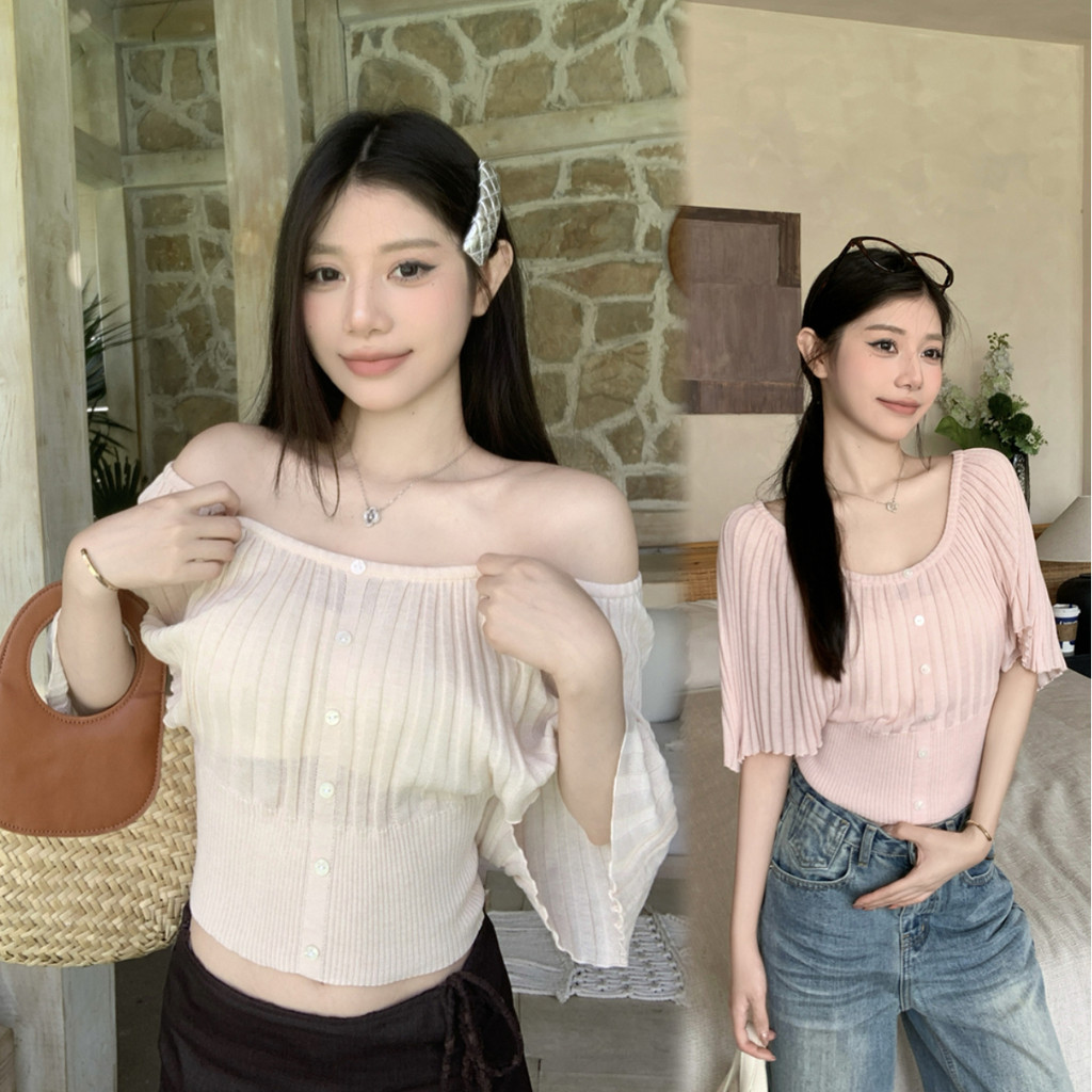 SUXI Áo thun nữ ngắn tay cổ chữ U màu trơn nhẹ nhàng, phù hợp mùa hè 260428