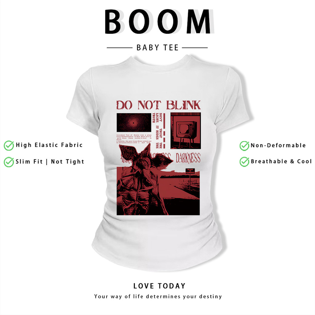 BOOM Áo Baby Tee Nữ Cotton Ôm Body-Áo Thun Ngắn Tay Y2K In Hình PhongCách Mùa Hè, Cổ Tròn Hàng Đầucách hàn quốc phongK05