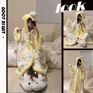 Cô Gái Dễ Thương Đầu Bếp Chó Bánh Bánh San Hô Lông Cừu Bộ Đồ Ngủ Nữ Thu Đông Lông Cừu Lót Dày Ấm Áo Ngủ Bộ 428