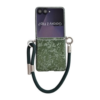Ốp điện thoại da họa tiết vỏ sang trọng cho Samsung Galaxy Z Flip 7 FE 6 5 Flip7 Flip6 Flip5 5G Vỏ bảo vệ có dây buộc