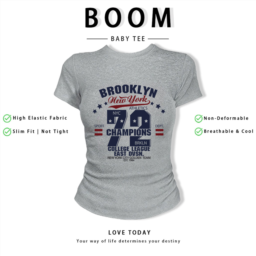 BOOM Áo Baby Tee Nữ Cotton Ôm Body-Áo Thun Ngắn Tay Y2K In Hình PhongCách Mùa Hè, Cổ Tròn Hàng Đầucách hàn quốc phongA87