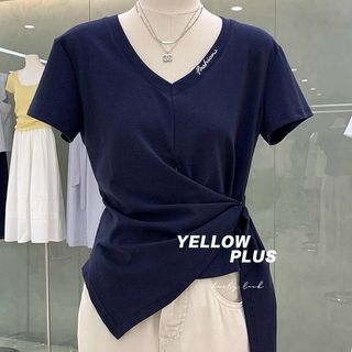 Áo thun ngắn tay mùa hè dành cho nữ Phong cách mới Hot Girl Cổ chữ V có dây buộc Top Slimer Look