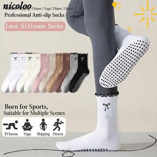 Tất Pilates NICOLOO, Tất tập Yoga Cotton chống trượt, Tất ống giữa thấm mồ hôi có độ đàn hồi cao chuyên nghiệp dành cho nữ
