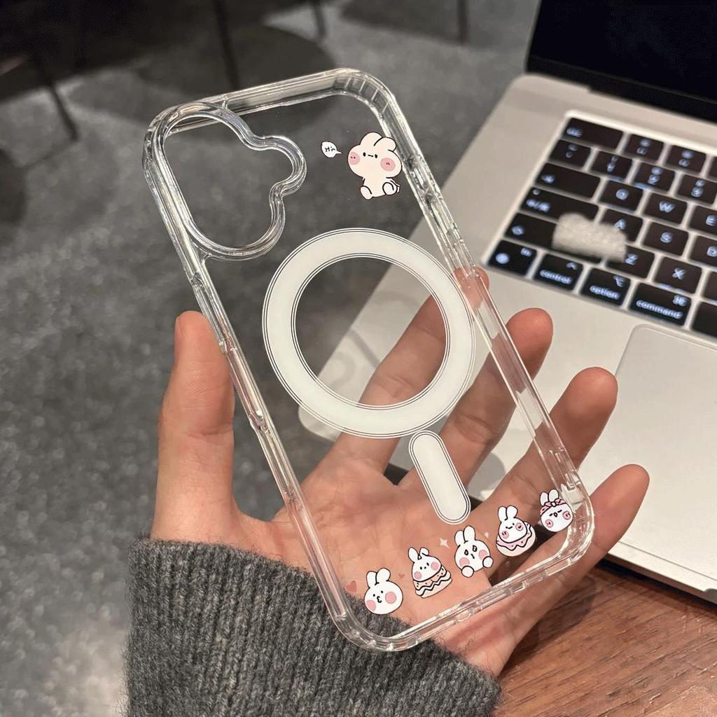 Chú lợ dễ thươngVỏ hút từ trong suốt phù hợp với vỏ điện thoại 17/16 Pro, iPhone 15