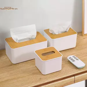 TRTR Hộp Đựng Khăn Giấy Nhựa Nắp Gỗ Hộp Đựng Khăn Ăn Vuông Hộp Đựng Khăn Giấy Ướt Hộp Đựng Đồ Nhà Hiện Đại Xe Tổ Chức VN