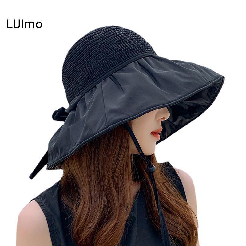 LUImo Mùa Hè Mới Nữ Buet Mũ Chống Tia UV Mũ Chống Nắng Màu Trơn Mềm Mại Có Thể Gập Lại Rộng Vành Bãi Biển Ngoài Trời Panama Mũ Đuôi Ngựa Mũ SBS