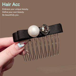 Nơ Đen Ngọc Trai Kim Cương Giả Chèn Lược Nữ Trán Tóc Gãy Tidy-up Phụ Kiện Tóc Cao Cấp Mặt Trên Xuống Lược Nhẹ Tính Khí Sang Trọng