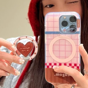 Dễ Thương INS Nâu Hồng Kẻ Sọc Từ Điện Thoại Cầm Chân Đế Có Gương Sáng Tạo 3D Hoạt Hình Gấp Giá Đỡ Ngôi Sao Để Bàn Cho Iphone