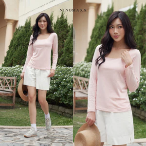 Áo Thun Nữ Cổ Vuông Tay Dài Chất Cotton Nhiều Màu NINOMAXX 2510002