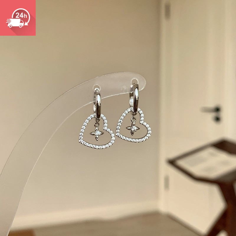 Tính khí thời trang đầy đủ kim cương trái tim rỗng chéo bông tai nữ cá tính và đa năng