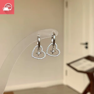 Tính khí thời trang đầy đủ kim cương trái tim rỗng chéo bông tai nữ cá tính và đa năng