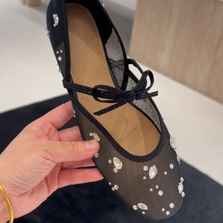 Giày Ballet Mới Flat Kim Cương Giả Lưới Mary Jane