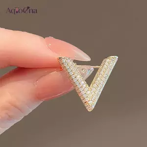 AqToCna Thời Trang Hình Chữ V Kim Cương Giả Thổ Cẩm Dành Cho Nữ Kim Loại Chống chói Ve Áo Pin Cố Định Quần Áo Chân Áo Len Áo Phụ Kiện Quần Áo AqToCna