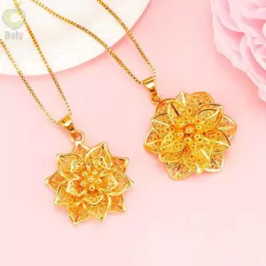 Vòng cổ giàu có nở hoa ROLY, Dây chuyền dày Vòng cổ vàng lãng mạn, Hoa rỗng sang trọng Việt Nam Cát Sen Mặt dây chuyền Quà tặng