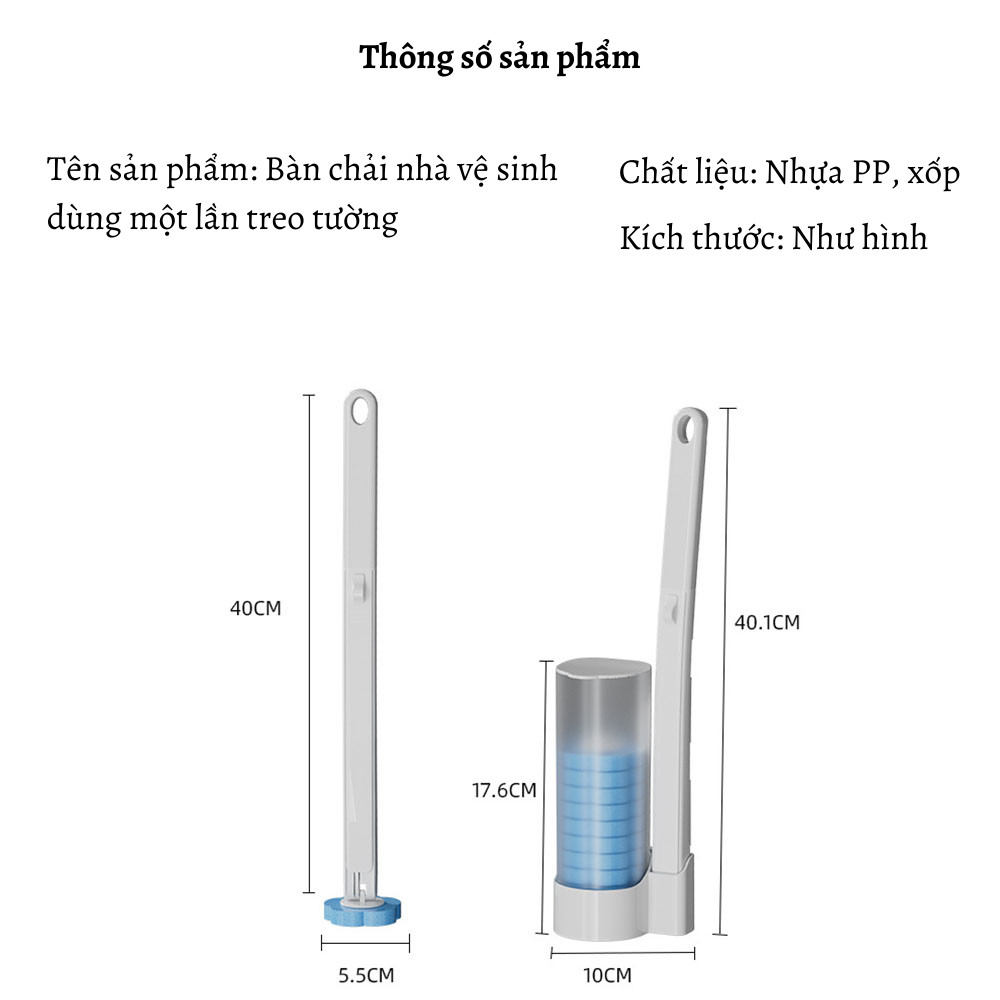 Bộ Cọ Toilet HomeMate Dùng Một Lần Xoay 360°, Cọ Vệ Sinh Gắn Tường Không Cần Khoan Kèm Đầu Thay Thế