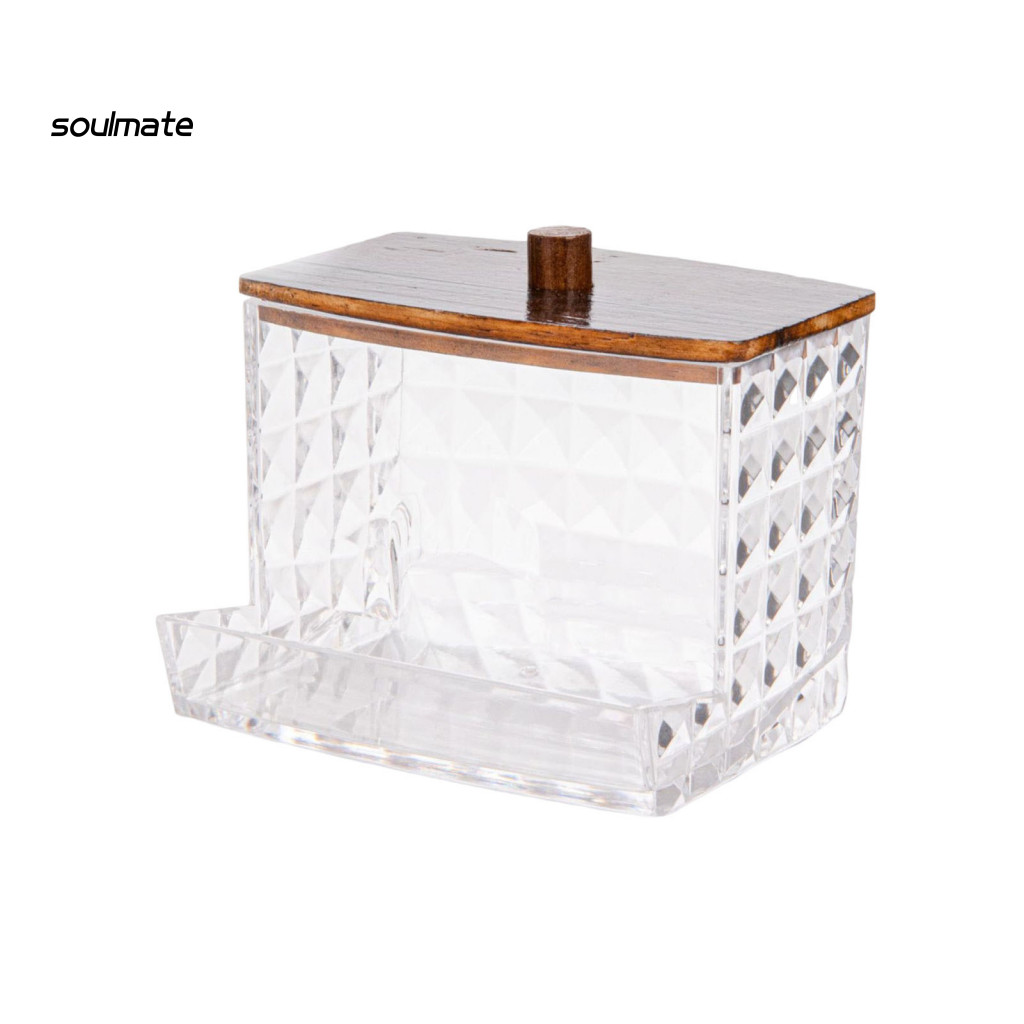 Linh hồn| Hộp đựng khăn bông Hộp đựng bàn thay đồ bằng Acrylic có nắp tre – Dụng cụ sắp xếp chống ẩm chống bụi cho khăn bông Trang sức bóng nha khoa cho gia đình