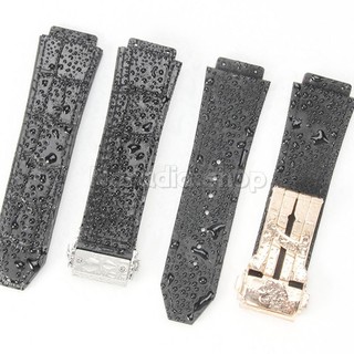 19x25mm 19x26mm cho Hublot Bigbang Silicone + Dây đeo đồng hồ bằng da họa tiết tre Dây đeo đồng hồ có khóa gấp Vòng đeo tay