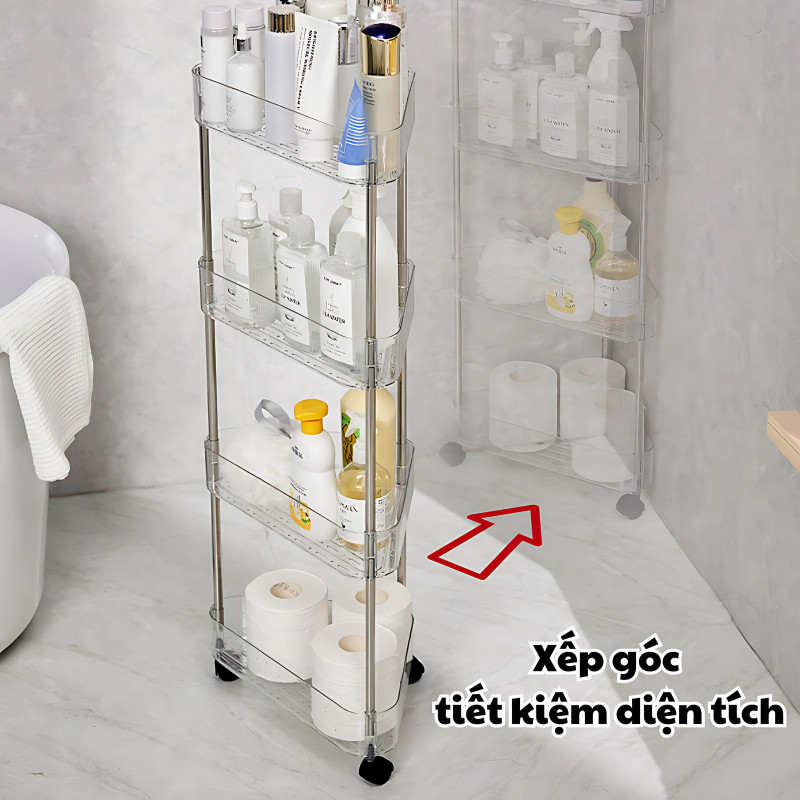 Kệ Góc Nhà Tắm Trong Suốt HomeMate Có Bánh Xe – Giá Để Đồ Nhà Tắm 3/4/5 Tầng Thoát Nước, Kệ Góc Tiết Kiệm Diện Tích