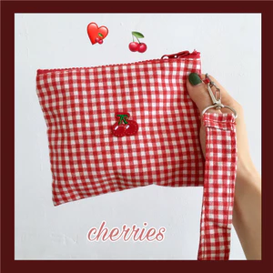 Túi đựng mỹ phẩm thêu Cherry Canvas Dung tích lớn Túi lưu trữ di động Nữ