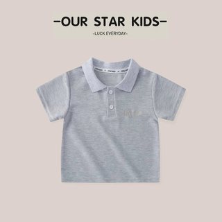 (1-18Yrs) Bé Trai Cotton Pique Áo Polo Tay Ngắn Thêu Trái Tim Ve Áo Mùa Hè Phong Cách Hàn Quốc Chắc Chắn Thường Ngày Hàng Đầu Trẻ Em